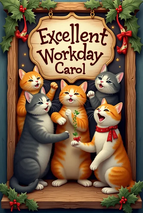  imagine a wooden sign with cats, excellent workday Carol 