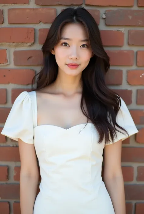 arafed asian woman in a white dress standing in front of a brick wall, gorgeous young korean woman, beautiful young korean woman, tzuyu from twice, jaeyeon nam, beautiful south korean woman, bae suzy, korean womens fashion model, cute korean actress, lee j...