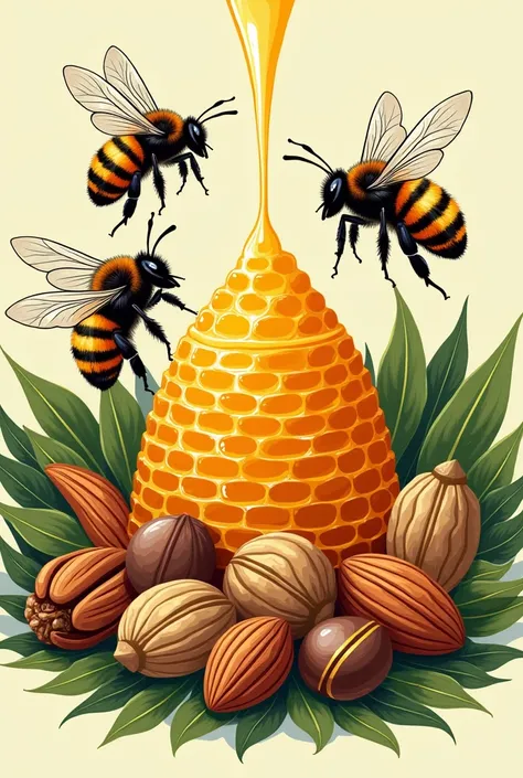 Logo for food gardens (honey, All kind of nuts , bees, beehives)