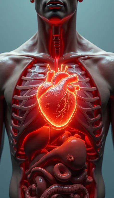 close-up image of a persons chest being split open, visible internal organs like the heart glowing, still fresh, wet, oily, the heart looks shining like glass, a real heart, a real heart!, a fresh real human heart, the effect of the chest being torn apart,...