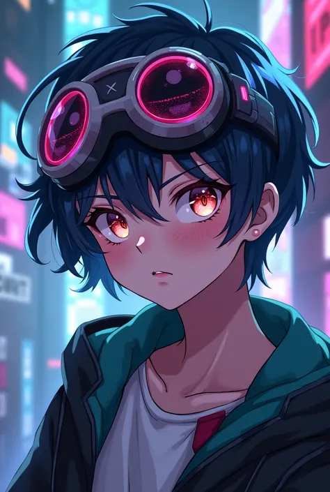 Teenager with anime-style gamer lenses