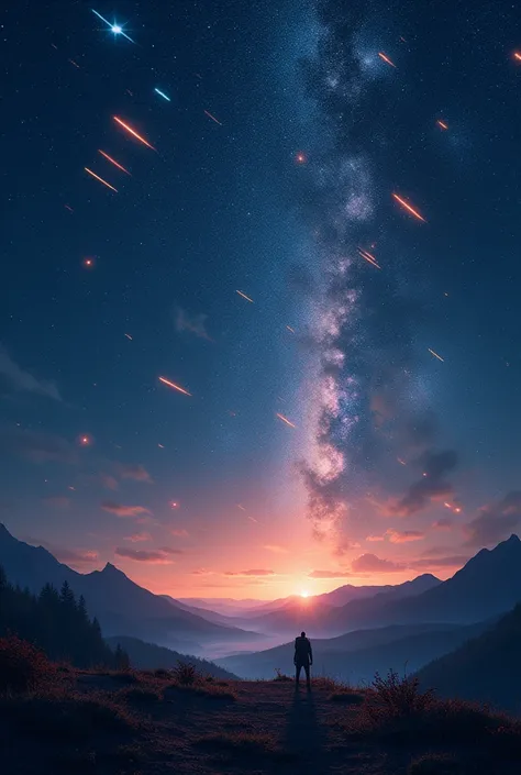 Landscape full of shooting stars 