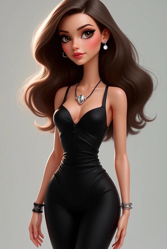 Paola:
 silver accessories {x} Bratz version
Italiana
 Skin tone: pale, delicate .
    Hair: few ,  Medium-long , wavy ,  cold brown .
     Eyes :  intense brown ,  with a careful eye .
     Clothing :  A simple but refined outfit ,  like a black dress wit...