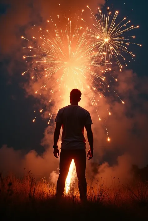 Firecrackers and rockets inside the ass of a man with his back 