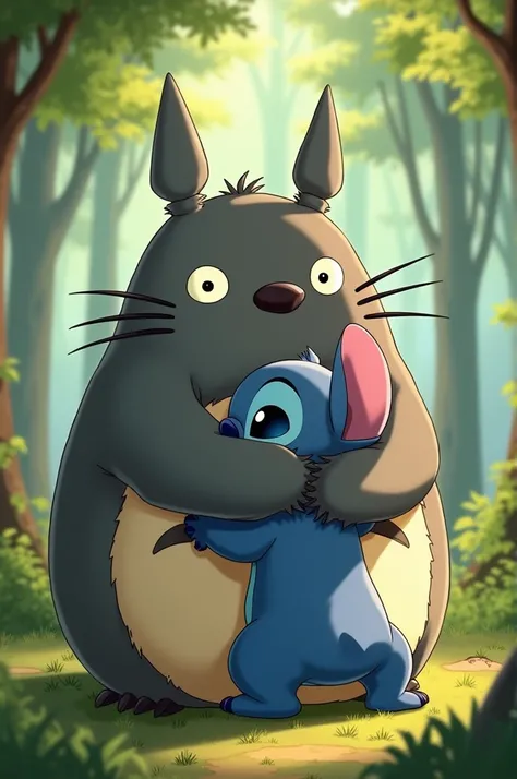 Totoro hugging Stitch 