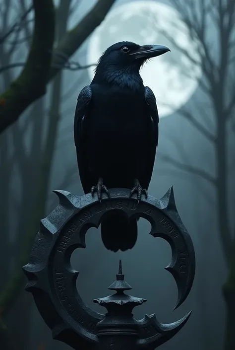 A black raven perched on a crescent blade, symbolizing vigilance and silent precision.