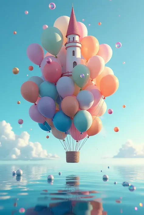  bouncing balloon castle on the surface of the sea　Floating　 soap bubbles