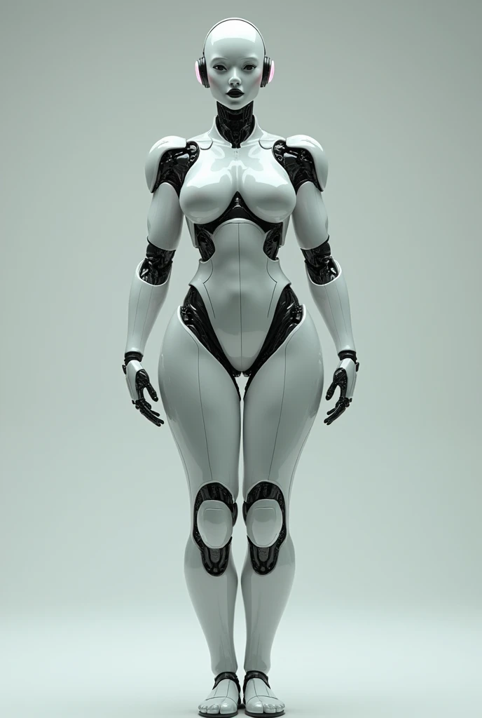 Female sex robot, desnuda, voluptuous,  front view 