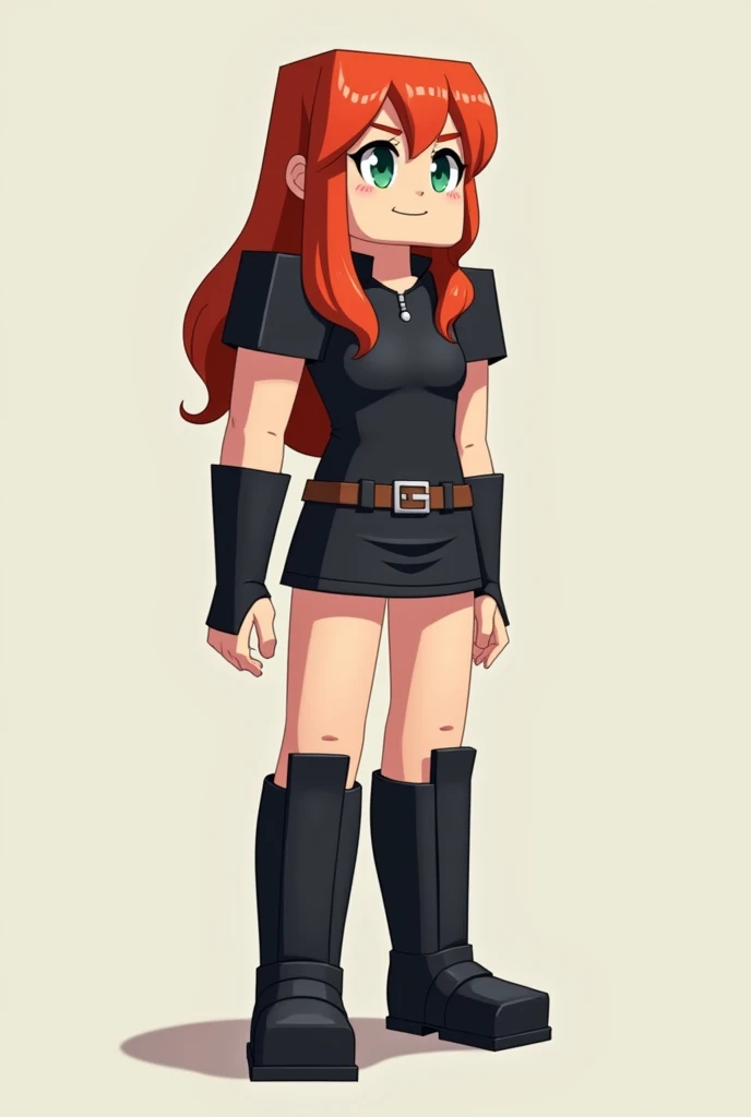 Draw the female Alex from Minecraft  wearing black knee high boots 