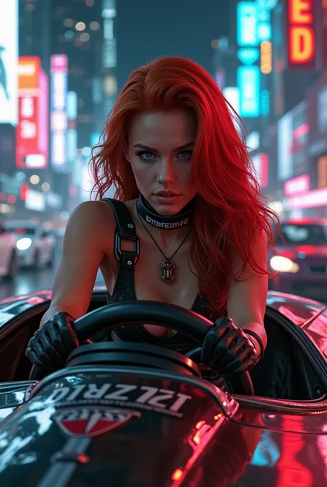 The Redhead Greek Goddes Hera as Teenage Street Racing Demi Goddess in the Style of Cyberpunk