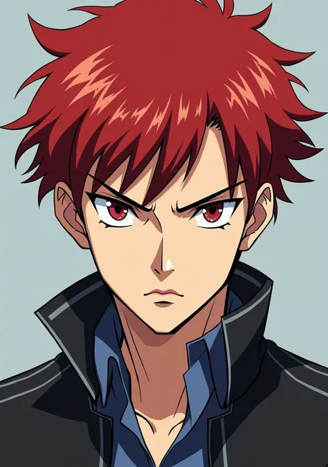 Man 21 years old, cold look, 2D Anime, Red hair