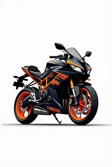 logo with white background showing a black Yamaha motorcycle with orange details 