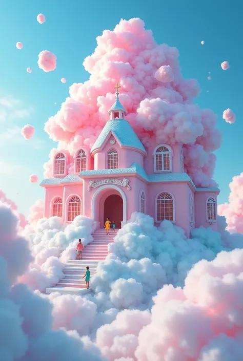 Draw me a school made of cotton candy on clouds