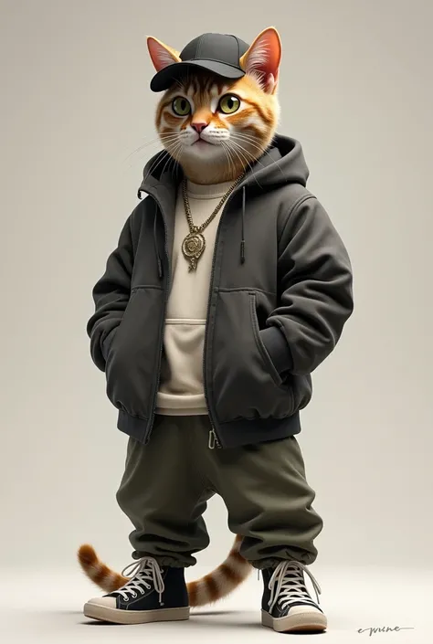 He makes a very realistic cat in loose clothing like an Eminem rapper