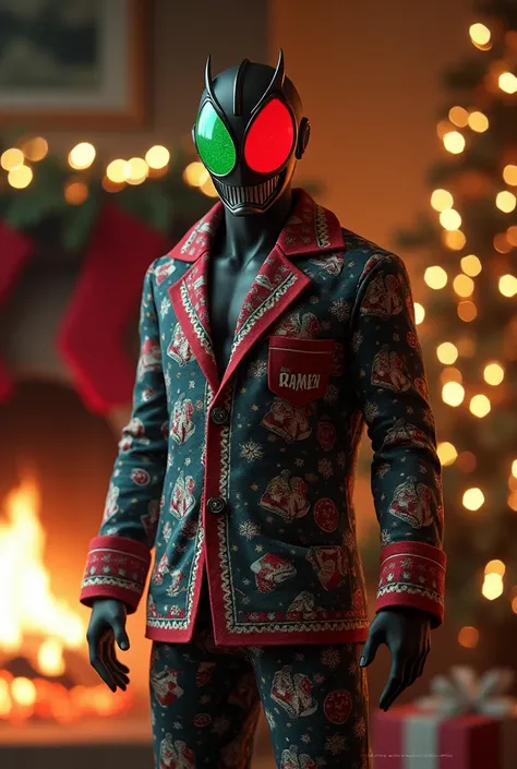 Realistic ren in Christmas pajamas that say "Kamen"