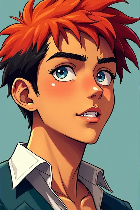 Man 19 years old, pele morena,  red hair ,  anime style 