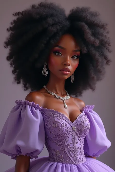 a beautiful black princess with large afro hair, wearing a detailed lilac dress, highly detailed portrait, full body, cowboy shot, digital painting, concept art, (best quality,4k,8k,highres,masterpiece:1.2),ultra-detailed,(realistic,photorealistic,photo-re...