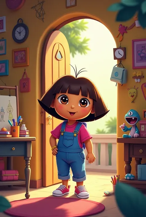 Dora the Explore wearing overalls in the secret clubhouse