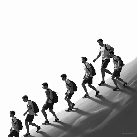 Make a simple image in b /Where eight young men climb a hill