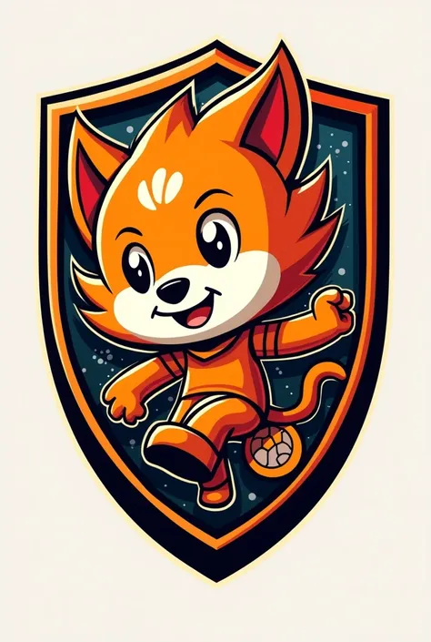 Shield for a soccer team where something from Naranjito, the soccer mascot, comes out