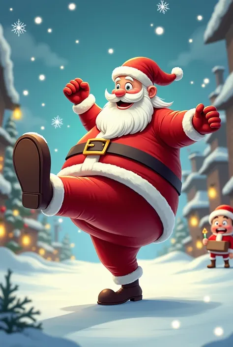 Funny kick dressed as Santa Claus