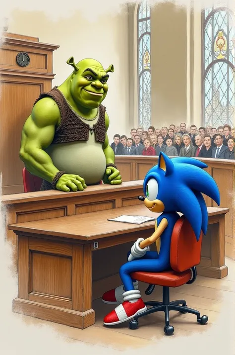 Courtroom sketches,
Shrek and sonic

