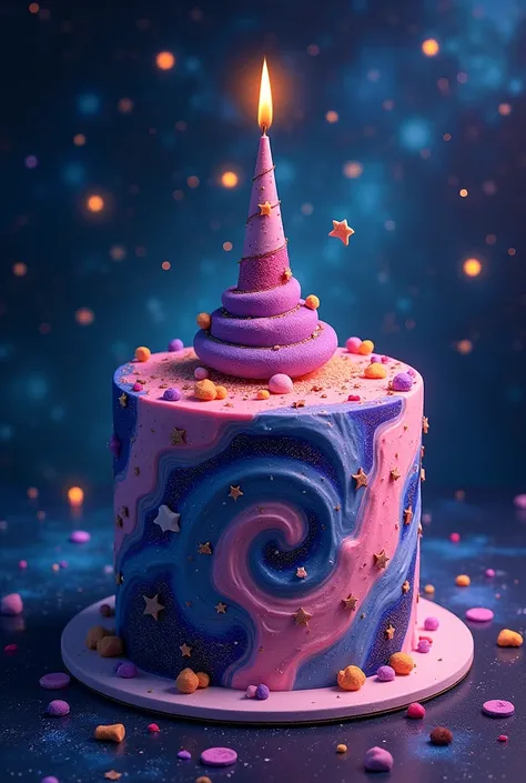  Create an image of a birthday cake for Leonardo, Universe decoration and a decorative penis in the center of the cake. 