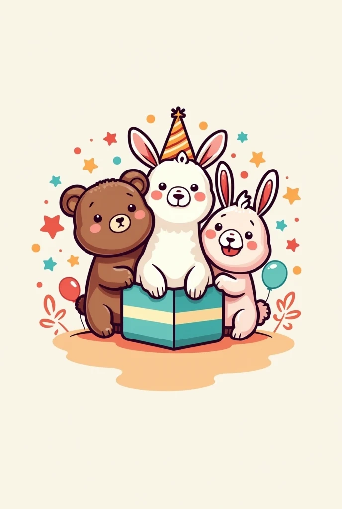  The name is  "Surprises and Gifts - R &m"
 The theme I dedicate myself to is surprises at parties ,  birthdays etc but disguised as bears ,  llama and rabbit

Make the logo with that theme please 



