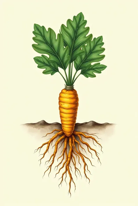 Curcuma plant and root drawing for personal card