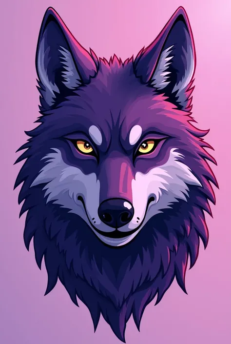 I draw a wolf, just a face, in shades of purple, Cartoon-like with a semblance of power