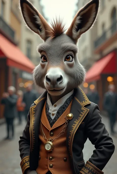 A crazy donkey with elegant clothes and a gold watch