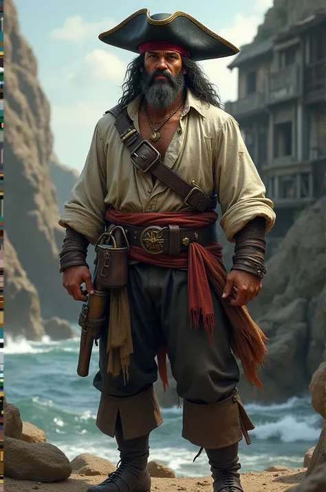 
Make me ask for a pirate on the street with full body, hands, face, foot, side or front view of the whole body