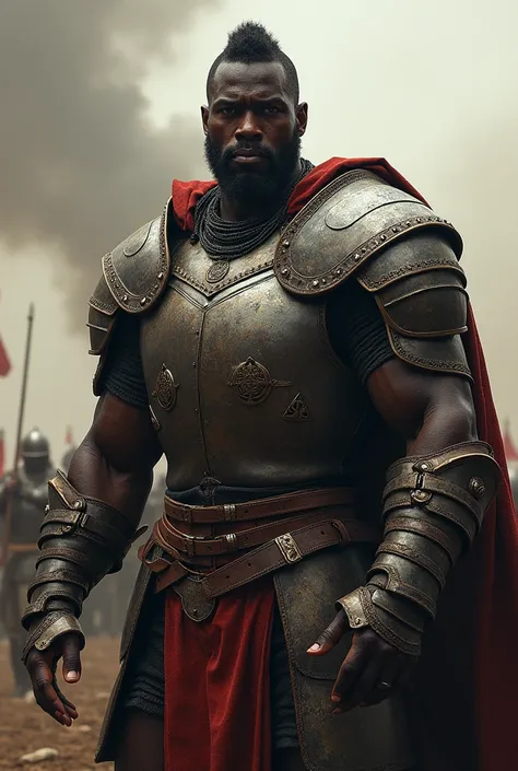 A strong and muscular black medieval warrior 