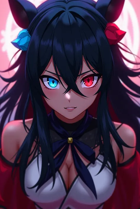 Girl with blue and red eyes black haired nairon badasse animate