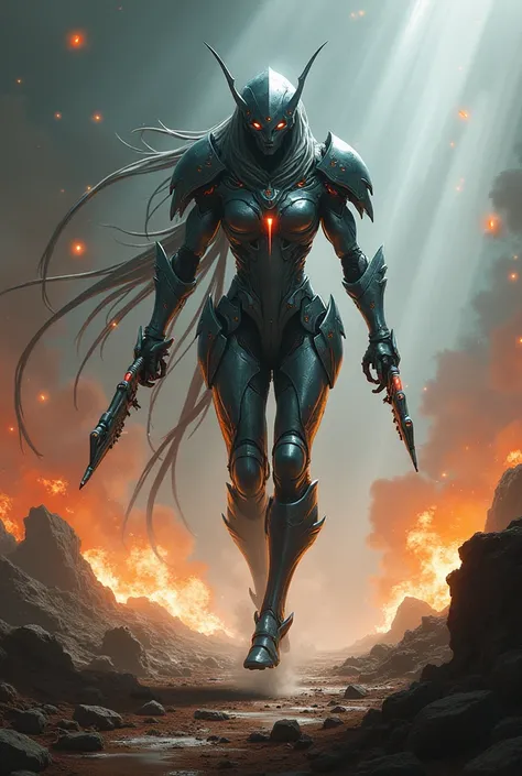      Eldar:**
  - **Appearance:** Tall and slender with elegant, almost ethereal features. They have sharp, angular faces and piercing eyes.
  - **Armor and Weapons:** Sleek, advanced armor with intricate designs. Their weapons are highly advanced, includi...