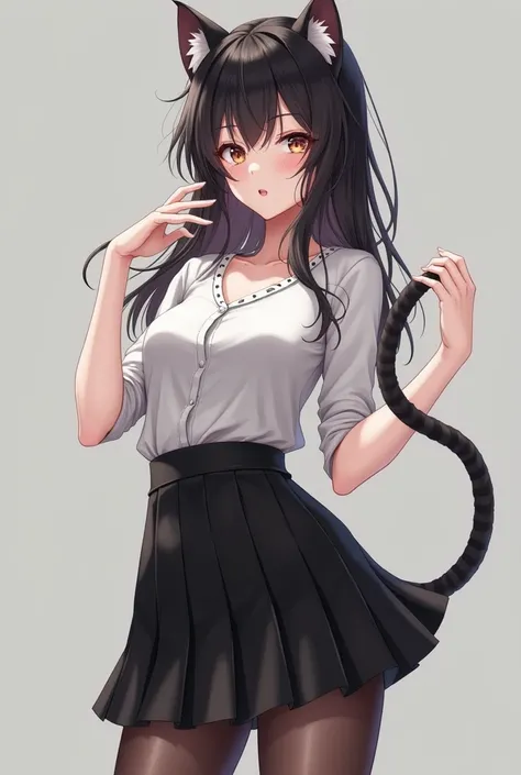 Fake Girl Black Skirt Cat Girl Cat Ears Full Body Photo JK 4K Black Pantyhose Full Body Photo 