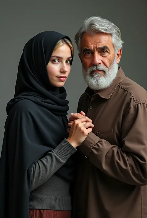 A 19-year-old girl who is 168 centimeters tall is a blonde wearing a black niqab holding the hand of a brown father. I am 18 years old and 170 centimeters tall 