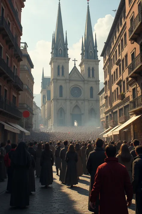 A city lined up around a Catholic church for confession 