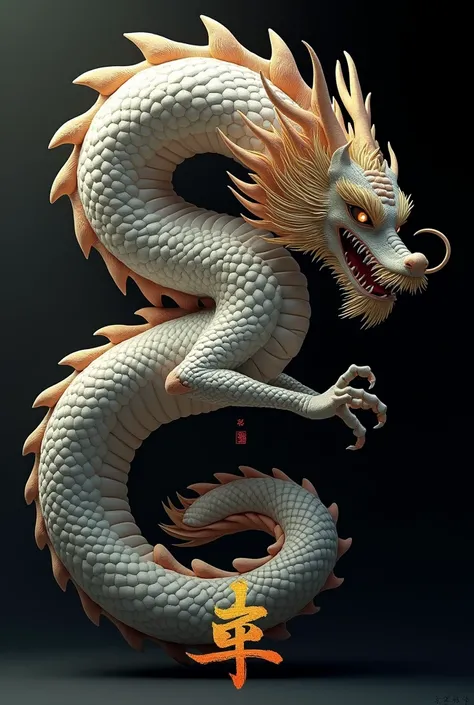 A very realistic wushu dragon with the word Xiao Hu at the bottom 