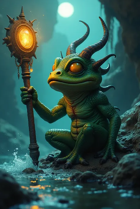 Dans un marécage sombre, baigné par la lueur froide de la lune, un murloc démoniaque se dresse sur un promontoire de boue noire. Sa peau écailleuse, d’un vert putride, est marbrée de veines rouges et pourpres qui semblent pulser sous l’effet d’une énergie ...