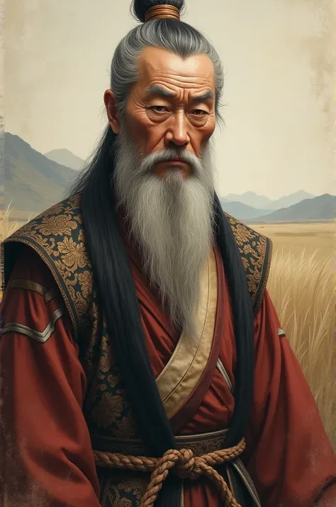 Un vieux homme asiatique des années 1400/1500 fondateur d’un pays style ghensijn kan en dessin 