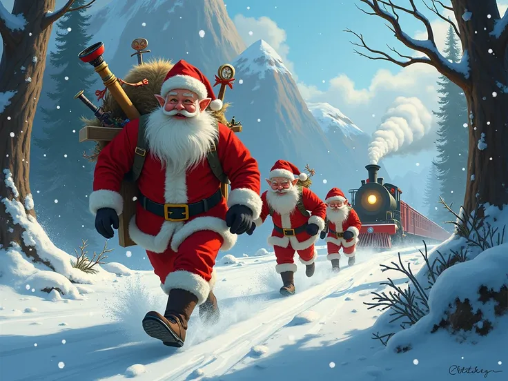 Santa Claus and the elves: Escaping from the trolls and getting to the best train 