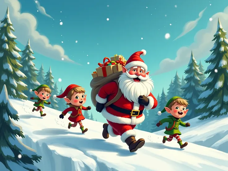 Santa Claus and the elves on the run 