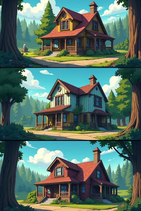 Seven images of house from gravity falls getting old step by step 