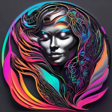 logo of wings and a womans face abstract art in graphite and neon colors