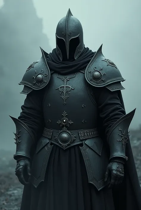 Warrior of the Middle Ages with a full helmet without looking his face fantasy dark depressed