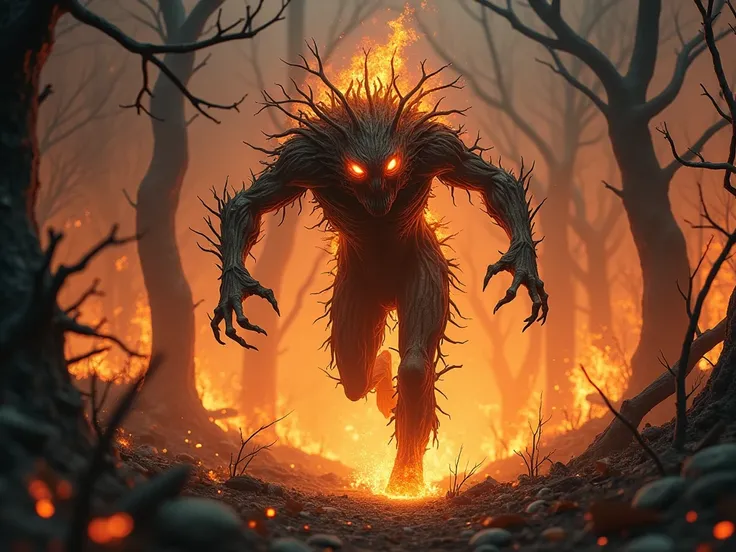 Treekin runs burning