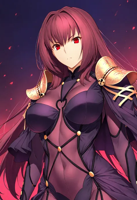 high resolution, masterpiece, necessary, detail, best quality, quality, necessary, tall details, High details, precise, 
 
1girl, solo, ufotable style, ufotable anime,  

Scathach, scathach Fate Grand Order, fate,  Fate Grand Order, long hair, red eyes, ti...