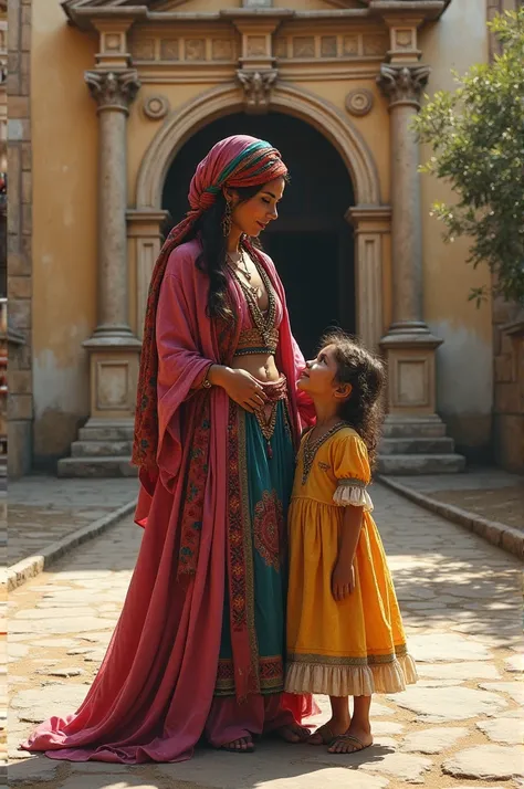 In 1800, a gypsy woman poses with her daughter in front of the church of Huércal-Overa in Andalusia.