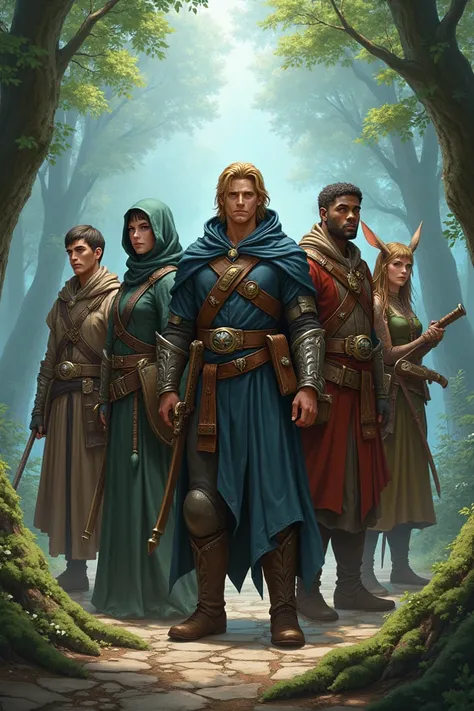 Grupo de aventureiros d&d, Half male elf + witch + parogue + rogue + Wood Elf